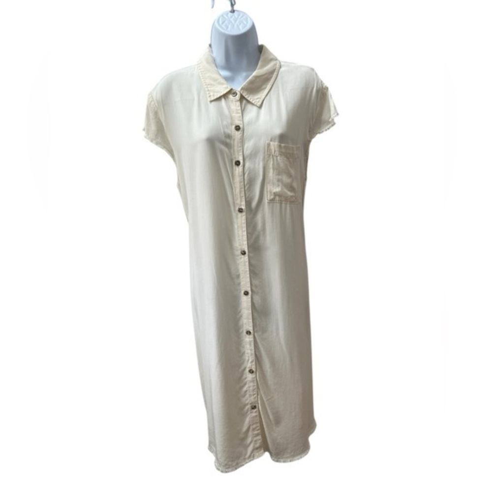 NWT Homebody Short Sleeve Shirt Dress L Modal Ivory Lightweight raw hem sleeves